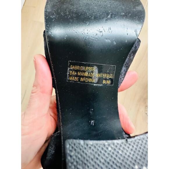 90s Black Velvet Heels Size 9.5 Retro Formal Block Heels Open Toe - Picture 3 of 11